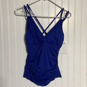 La Blanca Island Goddess Underwire Cross Back Tankini Top Womens Size 12 Blue